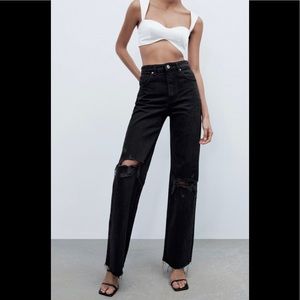 Zara black ripped wide leg jeans